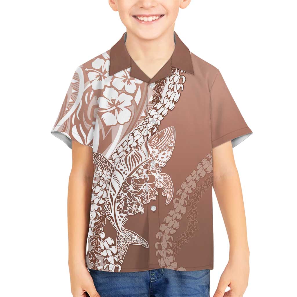 Hawaii Puakenikeni And Maile Lei Family Matching Puletasi and Hawaiian Shirt Brown Polynesian Shark Tattoo DT05