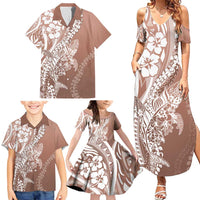 Hawaii Puakenikeni And Maile Lei Family Matching Summer Maxi Dress and Hawaiian Shirt Brown Polynesian Shark Tattoo DT05