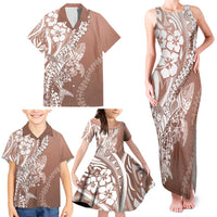 Hawaii Puakenikeni And Maile Lei Family Matching Tank Maxi Dress and Hawaiian Shirt Brown Polynesian Shark Tattoo DT05