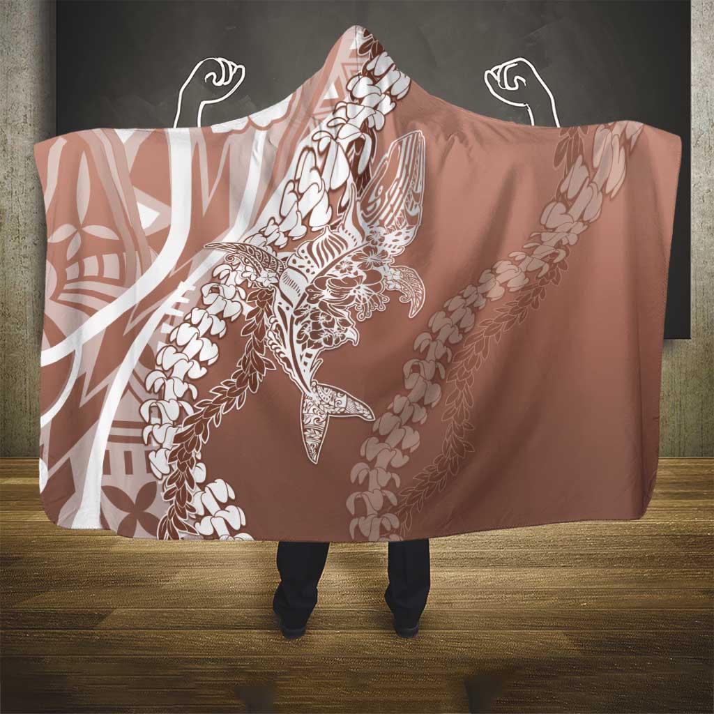 Hawaii Puakenikeni And Maile Lei Hooded Blanket Brown Polynesian Shark Tattoo DT05