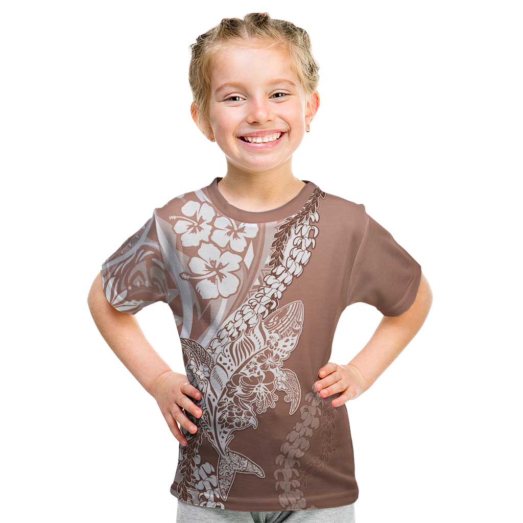 Hawaii Puakenikeni And Maile Lei Kid T Shirt Brown Polynesian Shark Tattoo DT05