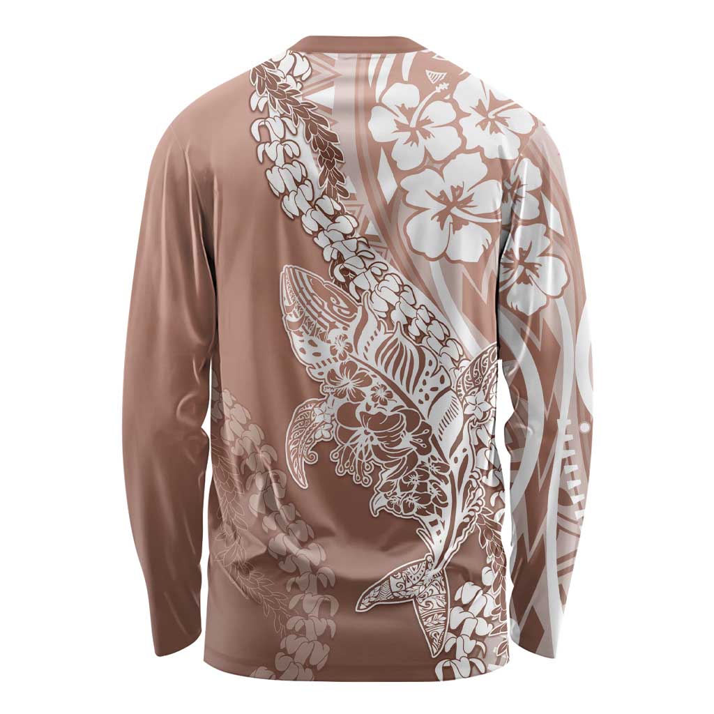 Hawaii Puakenikeni And Maile Lei Long Sleeve Shirt Brown Polynesian Shark Tattoo DT05