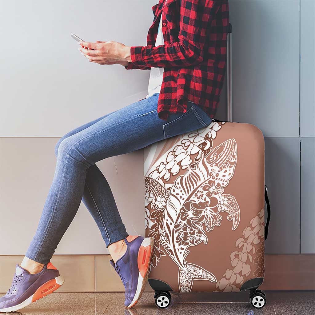 Hawaii Puakenikeni And Maile Lei Luggage Cover Brown Polynesian Shark Tattoo DT05