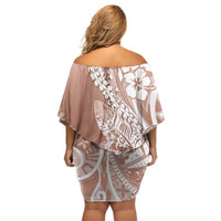 Hawaii Puakenikeni And Maile Lei Off Shoulder Short Dress Brown Polynesian Shark Tattoo DT05