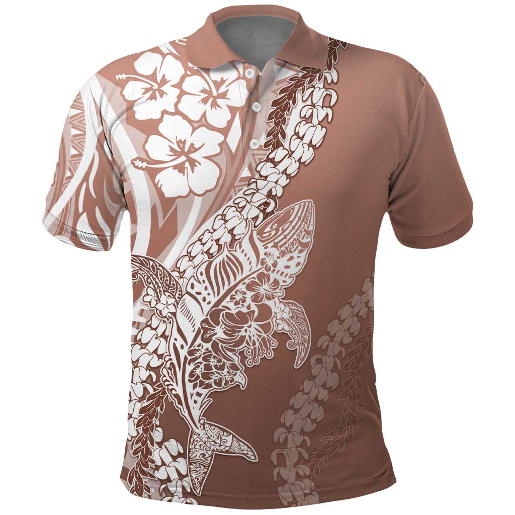 Hawaii Puakenikeni And Maile Lei Polo Shirt Brown Polynesian Shark Tattoo DT05