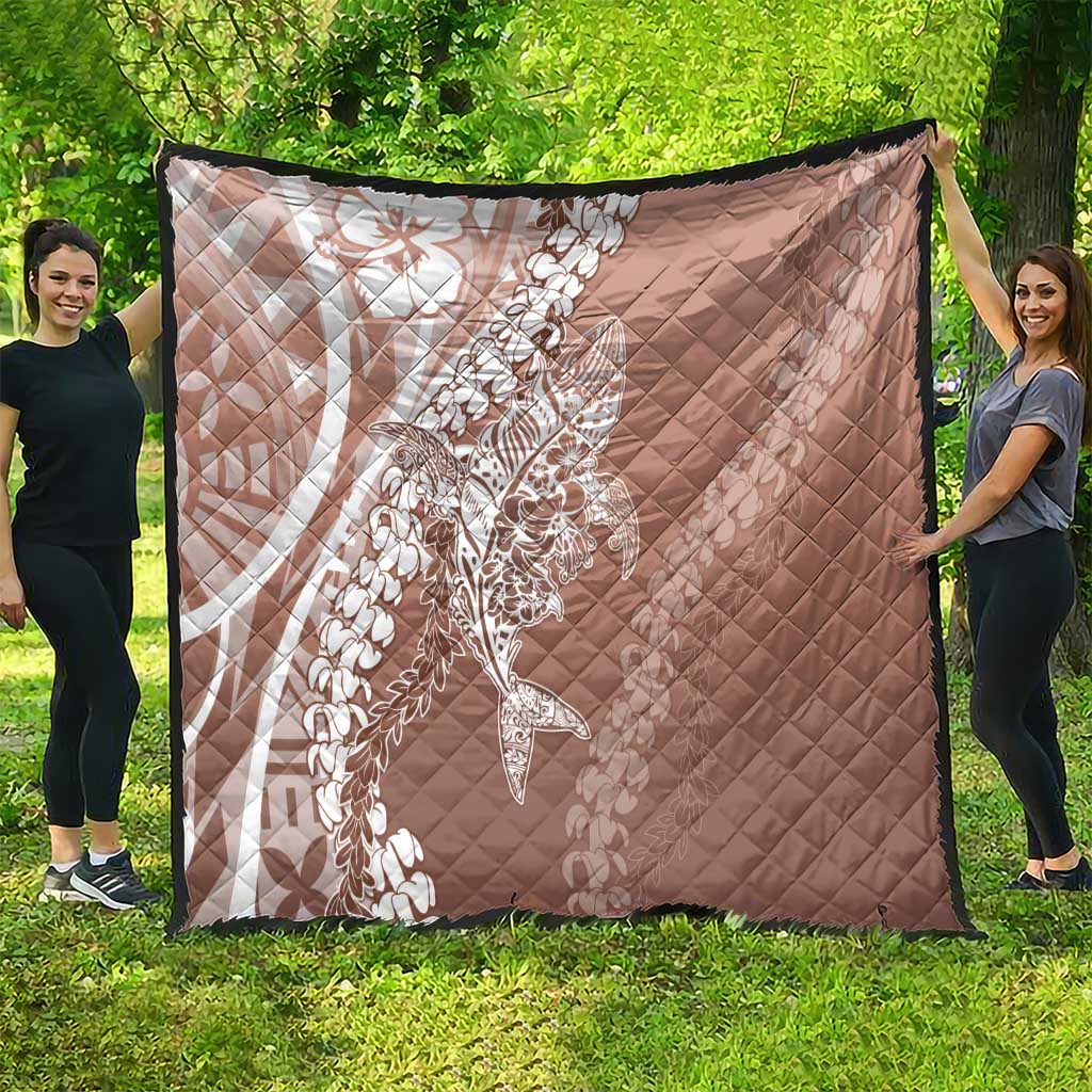 Hawaii Puakenikeni And Maile Lei Quilt Brown Polynesian Shark Tattoo DT05