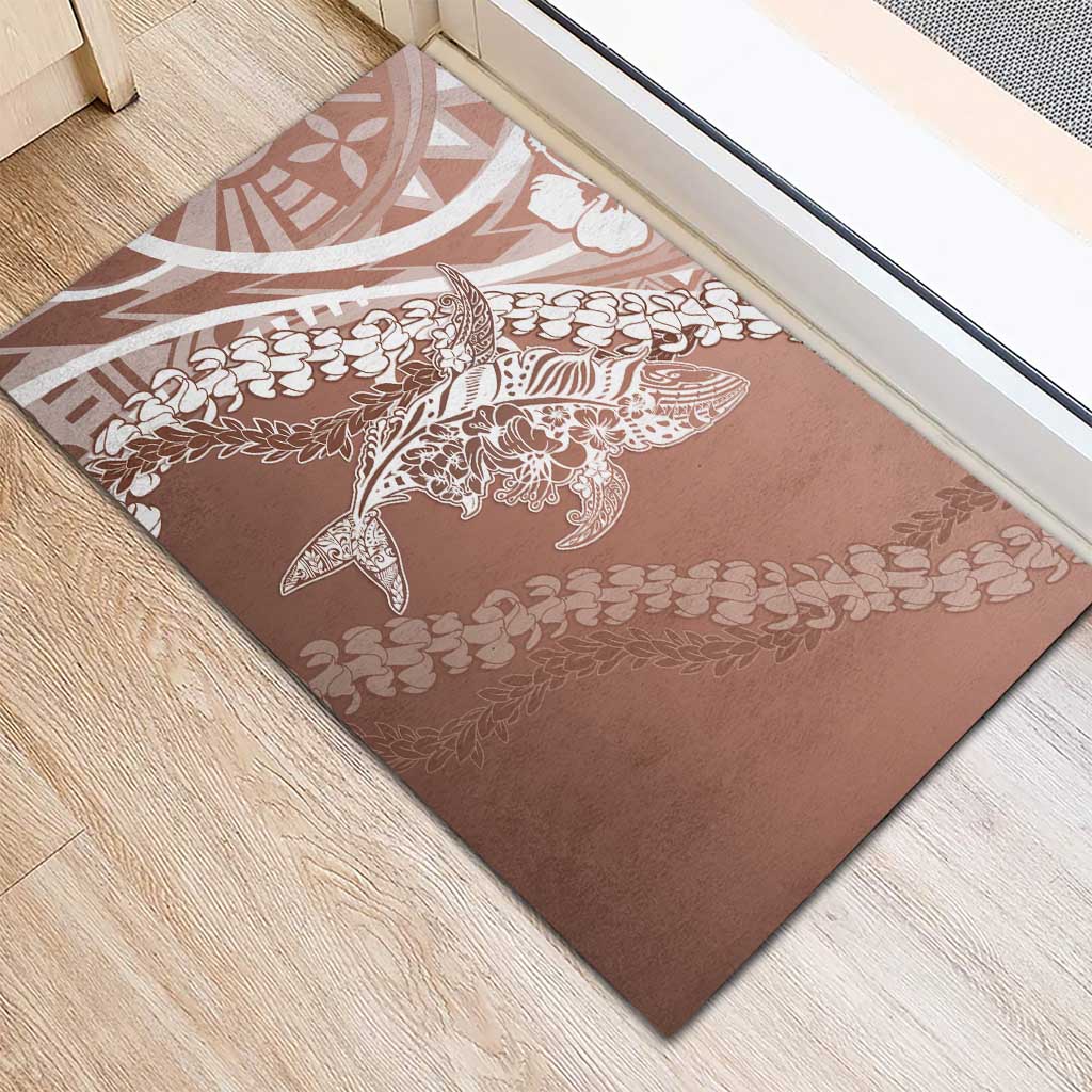 Hawaii Puakenikeni And Maile Lei Rubber Doormat Brown Polynesian Shark Tattoo DT05