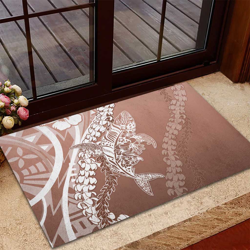 Hawaii Puakenikeni And Maile Lei Rubber Doormat Brown Polynesian Shark Tattoo DT05