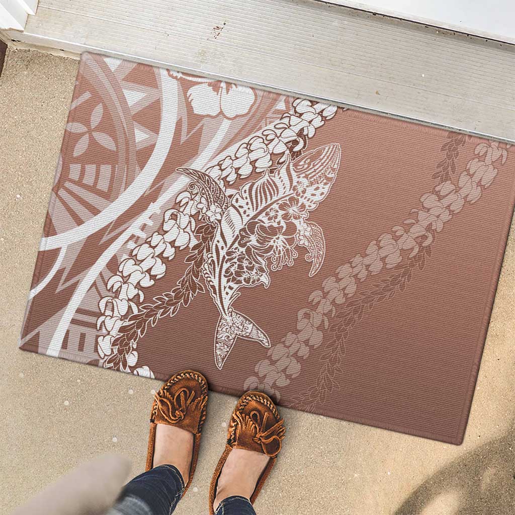 Hawaii Puakenikeni And Maile Lei Rubber Doormat Brown Polynesian Shark Tattoo DT05