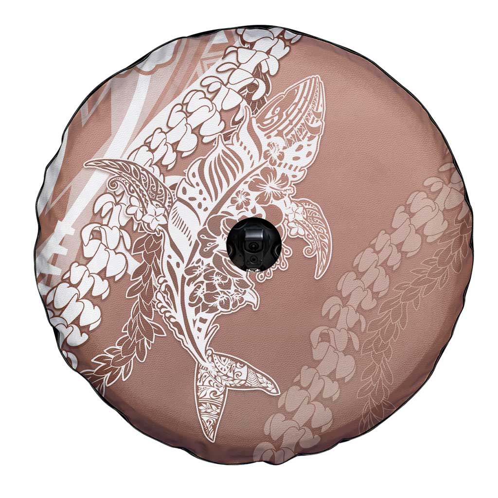 Hawaii Puakenikeni And Maile Lei Spare Tire Cover Brown Polynesian Shark Tattoo DT05