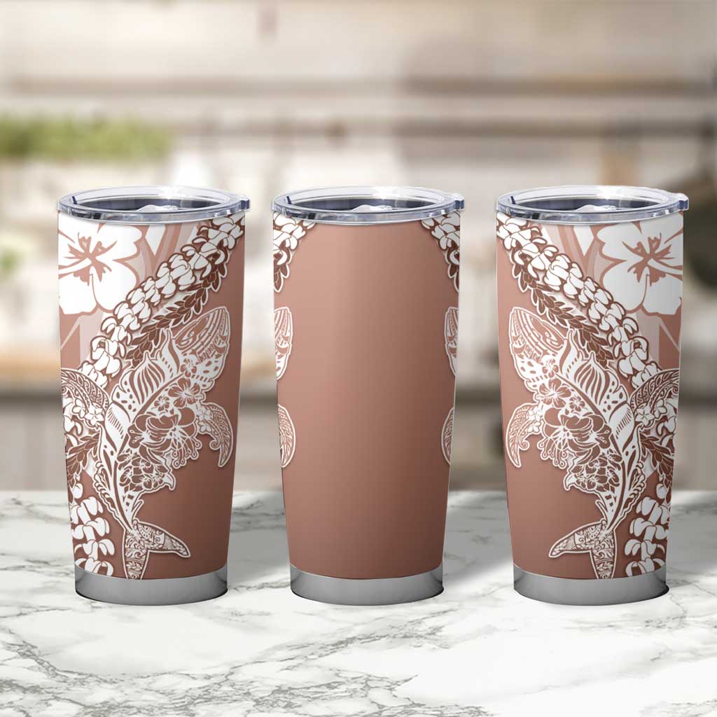 Hawaii Puakenikeni And Maile Lei Tumbler Cup Brown Polynesian Shark Tattoo DT05