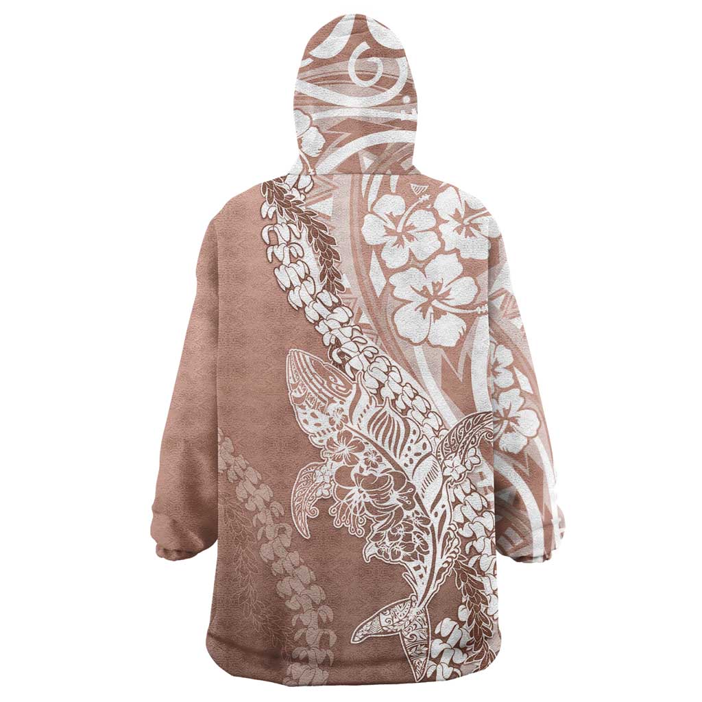 Hawaii Puakenikeni And Maile Lei Wearable Blanket Hoodie Brown Polynesian Shark Tattoo DT05