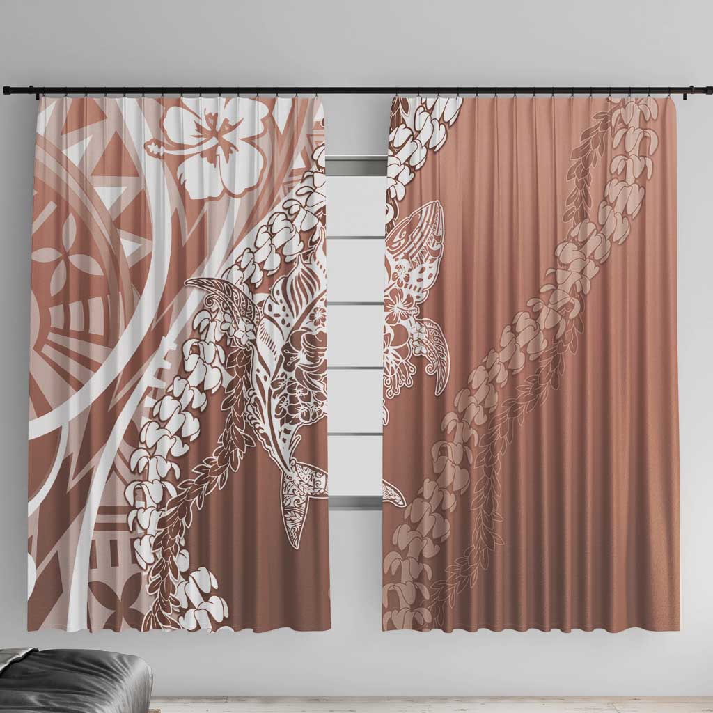 Hawaii Puakenikeni And Maile Lei Window Curtain Brown Polynesian Shark Tattoo DT05 With Hooks Brown - Polynesian Pride