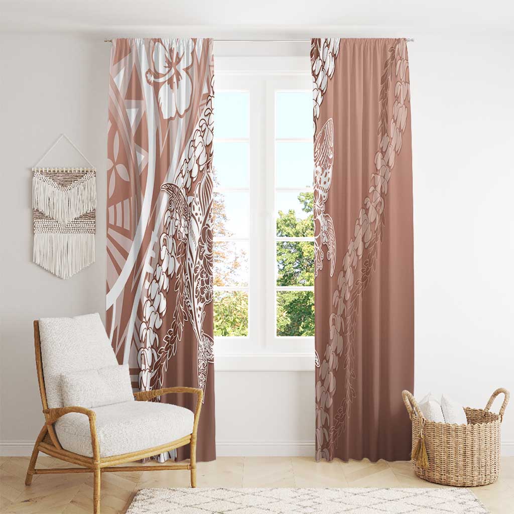 Hawaii Puakenikeni And Maile Lei Window Curtain Brown Polynesian Shark Tattoo DT05 - Polynesian Pride