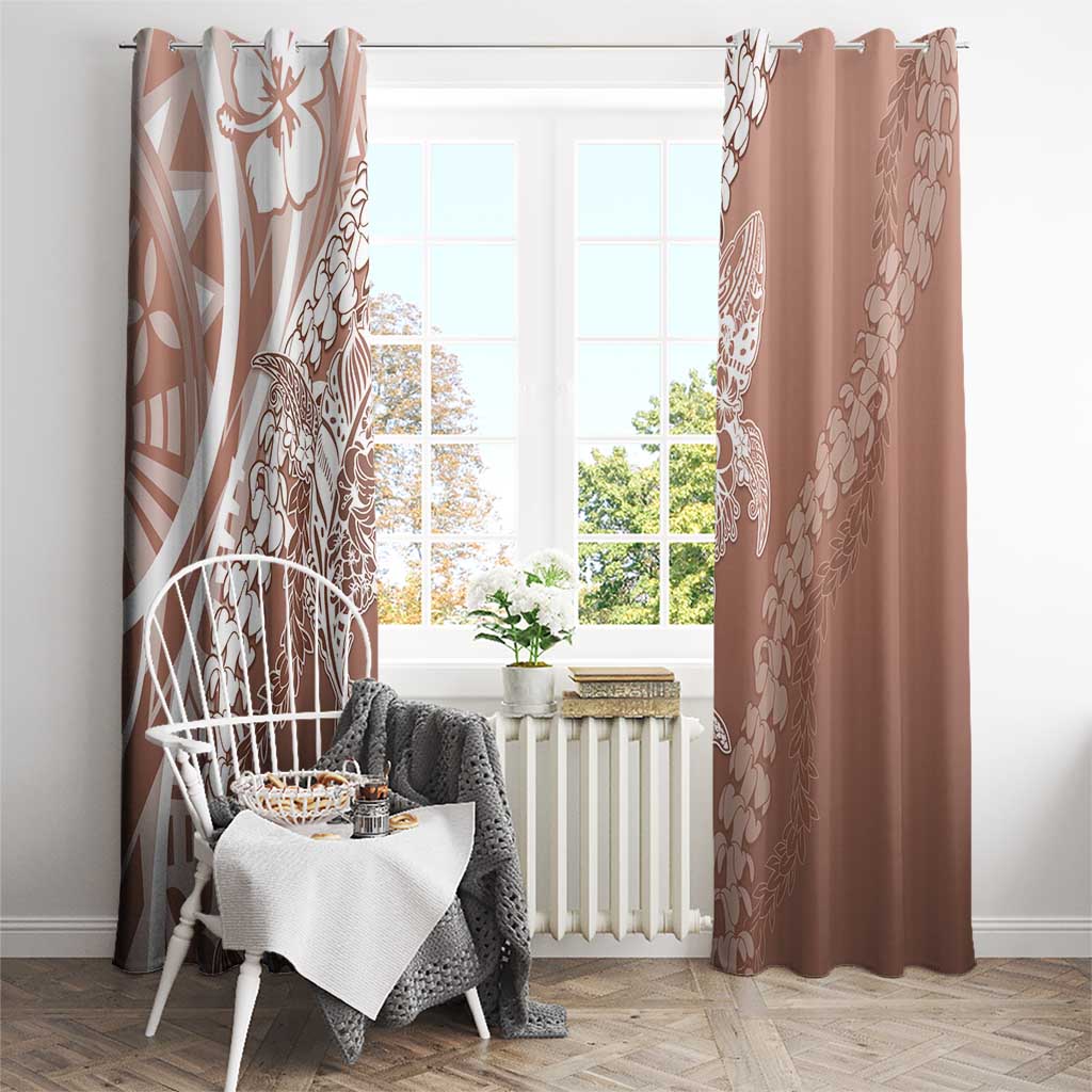 Hawaii Puakenikeni And Maile Lei Window Curtain Brown Polynesian Shark Tattoo DT05 - Polynesian Pride