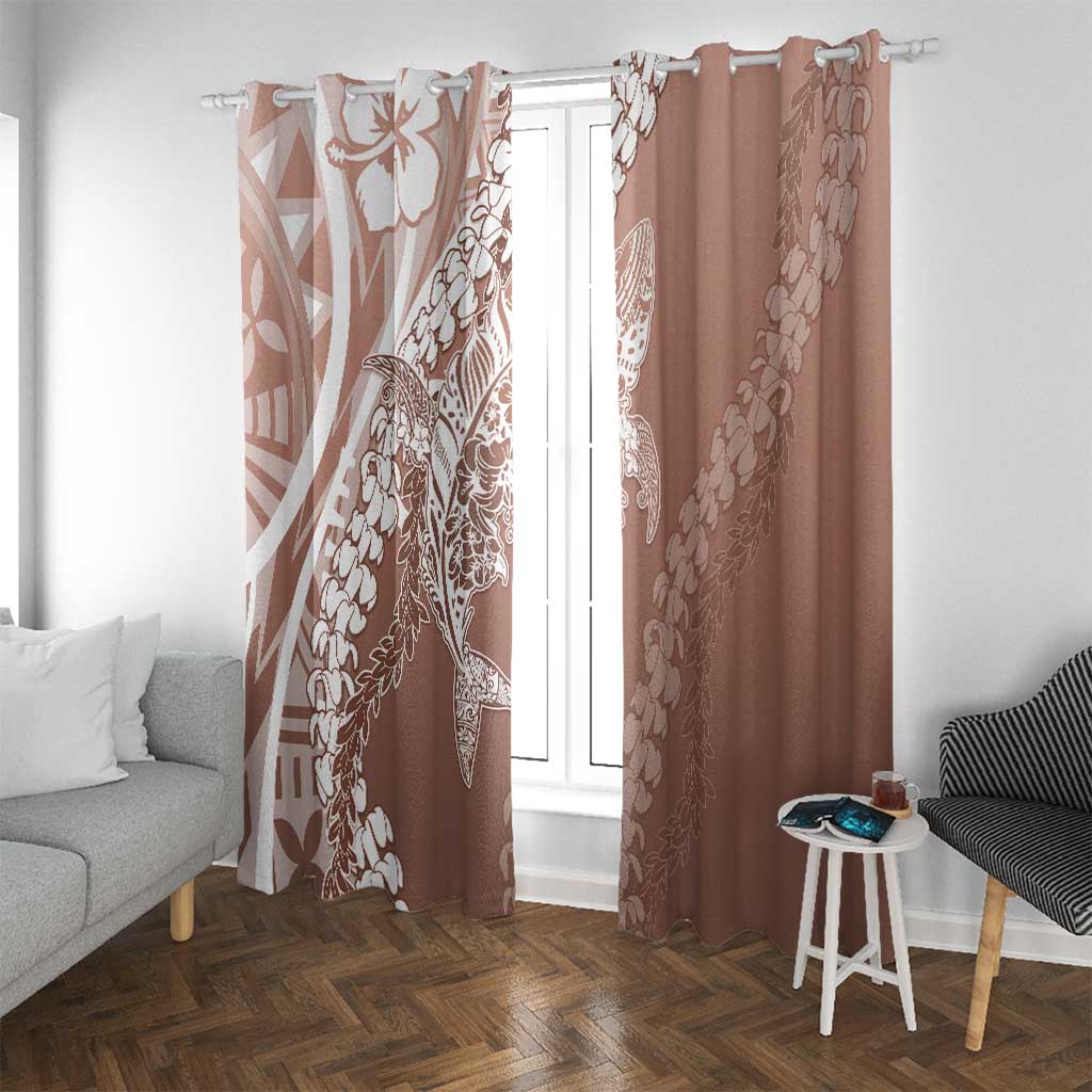 Hawaii Puakenikeni And Maile Lei Window Curtain Brown Polynesian Shark Tattoo DT05 With Grommets Brown - Polynesian Pride
