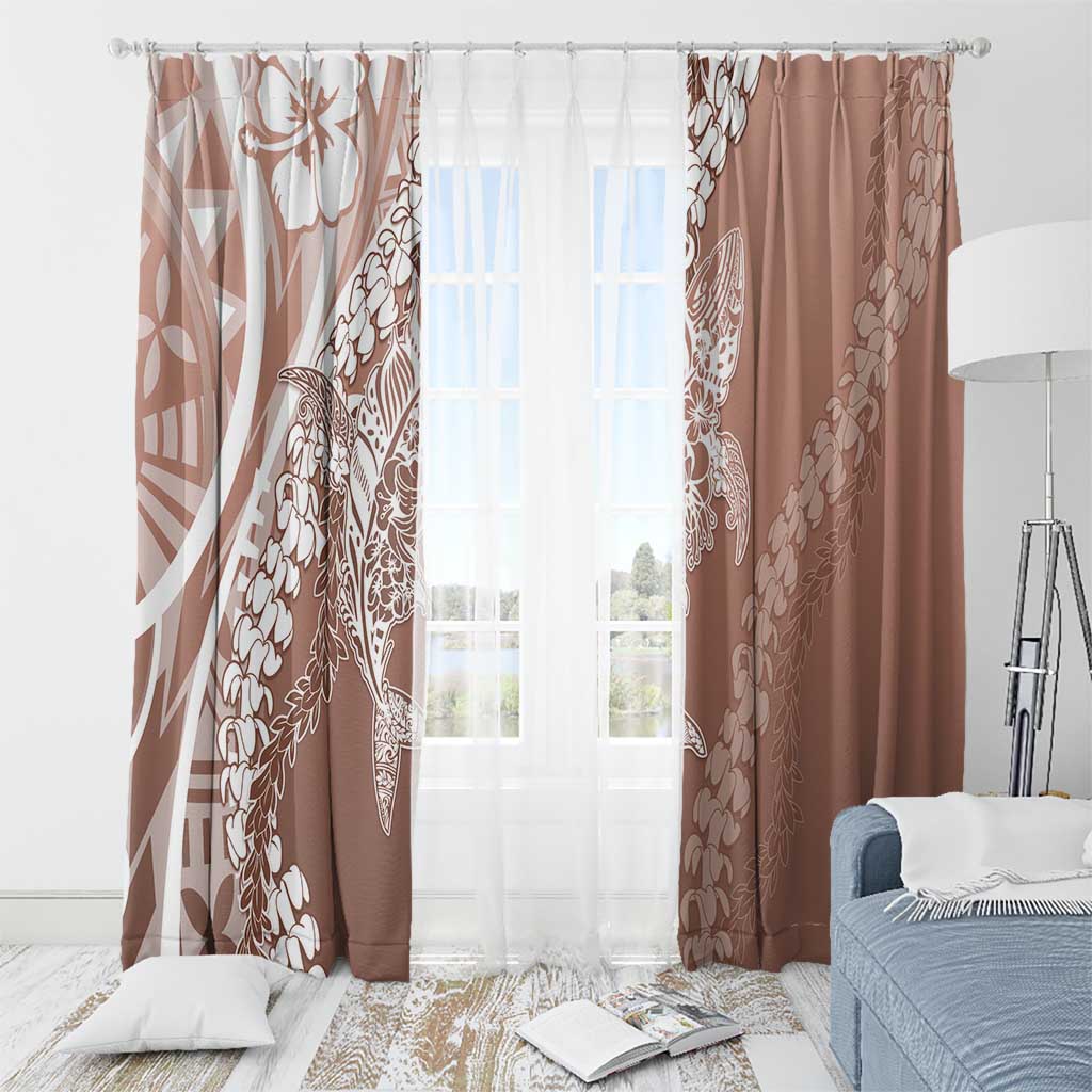 Hawaii Puakenikeni And Maile Lei Window Curtain Brown Polynesian Shark Tattoo DT05 - Polynesian Pride