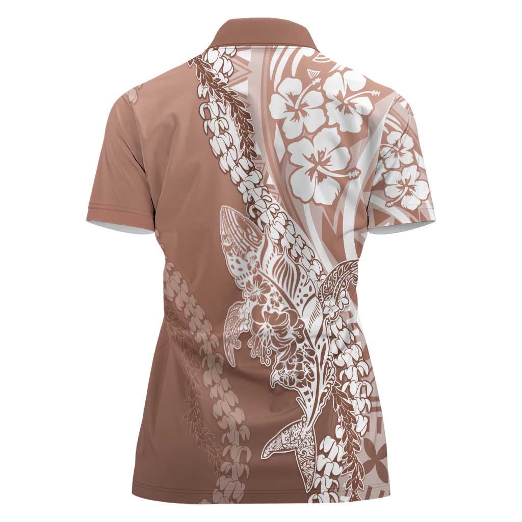 Hawaii Puakenikeni And Maile Lei Women Polo Shirt Brown Polynesian Shark Tattoo DT05