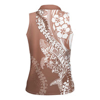 Hawaii Puakenikeni And Maile Lei Women Sleeveless Polo Shirt Brown Polynesian Shark Tattoo DT05