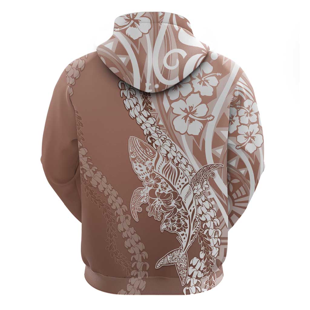 Hawaii Puakenikeni And Maile Lei Zip Hoodie Brown Polynesian Shark Tattoo DT05 - Polynesian Pride