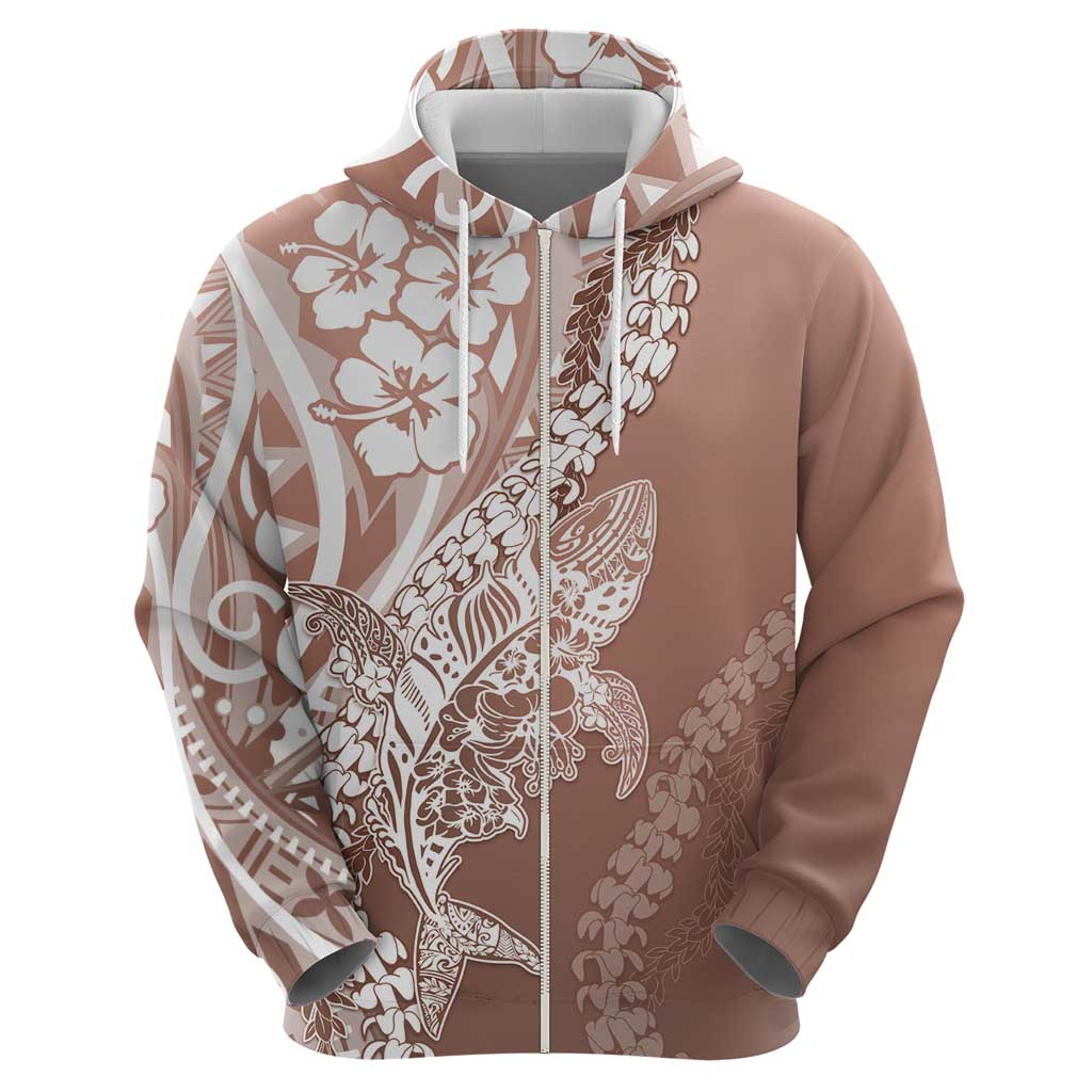 Hawaii Puakenikeni And Maile Lei Zip Hoodie Brown Polynesian Shark Tattoo DT05 - Polynesian Pride