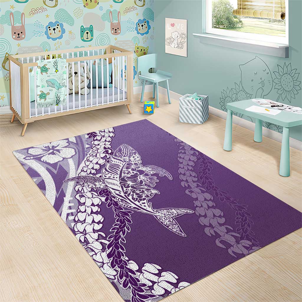 Hawaii Puakenikeni And Maile Lei Area Rug Violet Polynesian Shark Tattoo DT05
