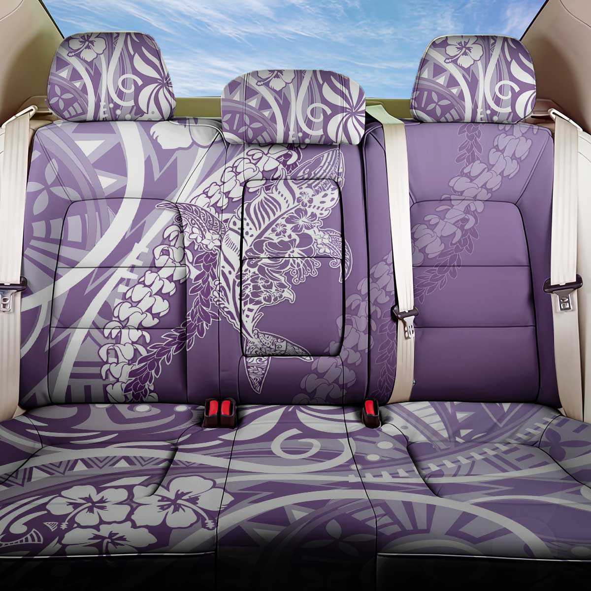 Hawaii Puakenikeni And Maile Lei Back Car Seat Cover Violet Polynesian Shark Tattoo DT05