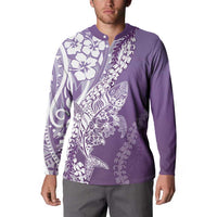 Hawaii Puakenikeni And Maile Lei Button Sweatshirt Violet Polynesian Shark Tattoo DT05