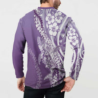 Hawaii Puakenikeni And Maile Lei Button Sweatshirt Violet Polynesian Shark Tattoo DT05