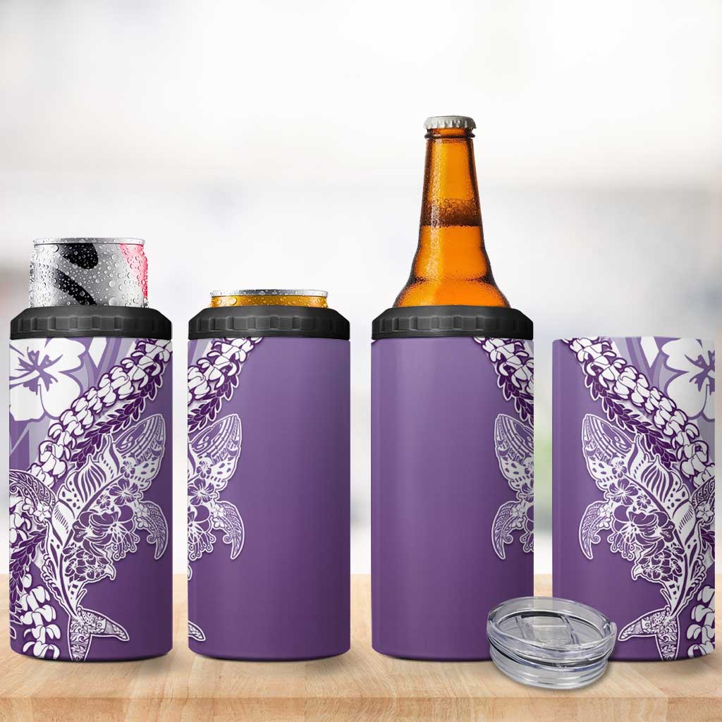 Hawaii Puakenikeni And Maile Lei 4 in 1 Can Cooler Tumbler Violet Polynesian Shark Tattoo DT05
