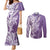Hawaii Puakenikeni And Maile Lei Couples Matching Mermaid Dress and Long Sleeve Button Shirt Violet Polynesian Shark Tattoo DT05