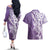 Hawaii Puakenikeni And Maile Lei Couples Matching Off The Shoulder Long Sleeve Dress and Hawaiian Shirt Violet Polynesian Shark Tattoo DT05