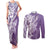 Hawaii Puakenikeni And Maile Lei Couples Matching Tank Maxi Dress and Long Sleeve Button Shirt Violet Polynesian Shark Tattoo DT05