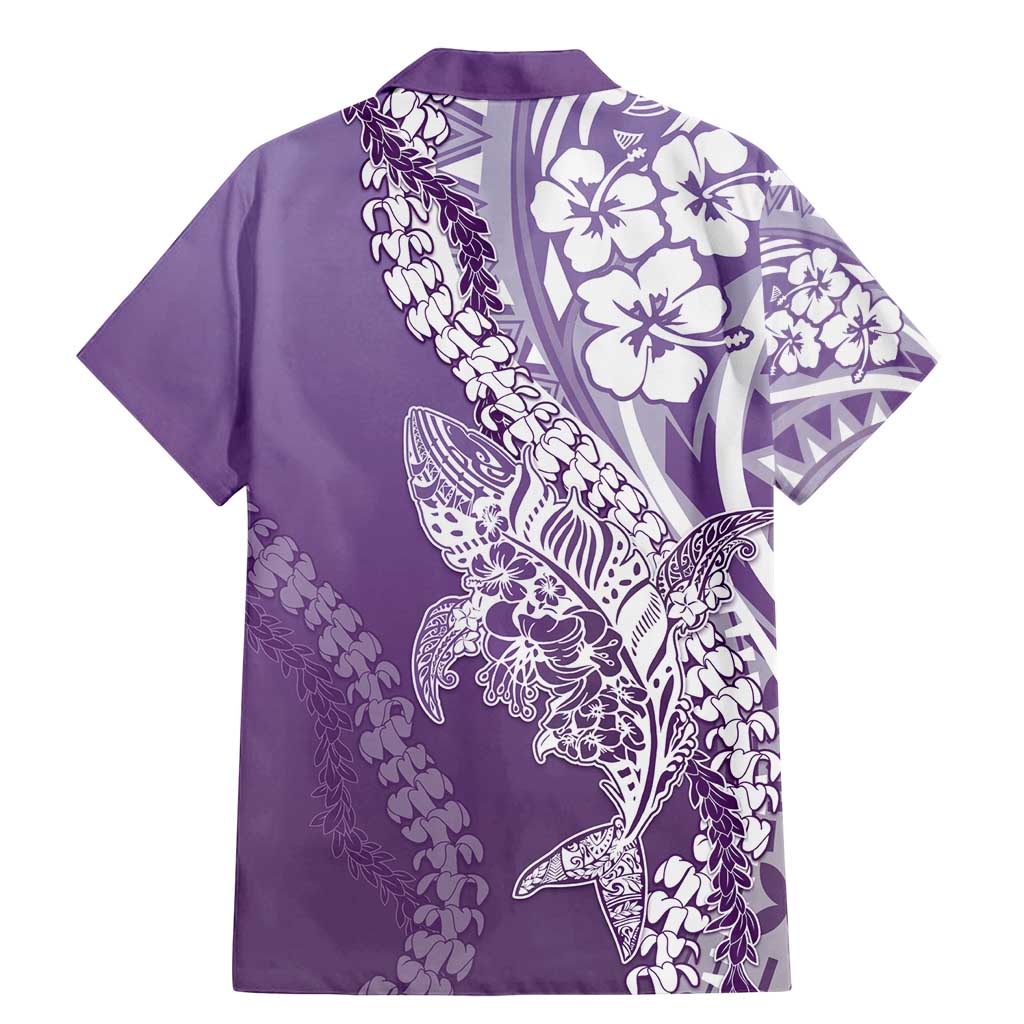 Hawaii Puakenikeni And Maile Lei Family Matching Mermaid Dress and Hawaiian Shirt Violet Polynesian Shark Tattoo DT05