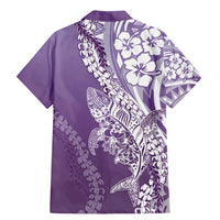 Hawaii Puakenikeni And Maile Lei Family Matching Mermaid Dress and Hawaiian Shirt Violet Polynesian Shark Tattoo DT05