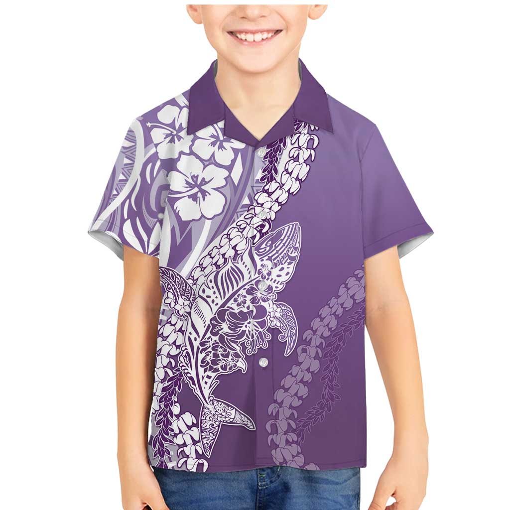 Hawaii Puakenikeni And Maile Lei Family Matching Mermaid Dress and Hawaiian Shirt Violet Polynesian Shark Tattoo DT05