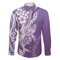 Hawaii Puakenikeni And Maile Lei Family Matching Off The Shoulder Long Sleeve Dress and Hawaiian Shirt Violet Polynesian Shark Tattoo DT05