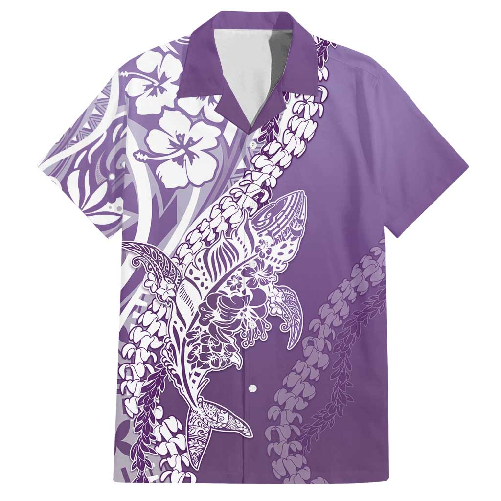 Hawaii Puakenikeni And Maile Lei Family Matching Off Shoulder Maxi Dress and Hawaiian Shirt Violet Polynesian Shark Tattoo DT05