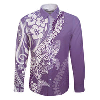 Hawaii Puakenikeni And Maile Lei Family Matching Off Shoulder Maxi Dress and Hawaiian Shirt Violet Polynesian Shark Tattoo DT05