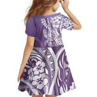 Hawaii Puakenikeni And Maile Lei Family Matching Off Shoulder Short Dress and Hawaiian Shirt Violet Polynesian Shark Tattoo DT05