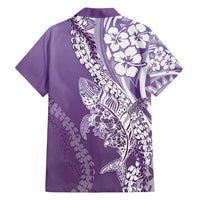 Hawaii Puakenikeni And Maile Lei Family Matching Off Shoulder Short Dress and Hawaiian Shirt Violet Polynesian Shark Tattoo DT05