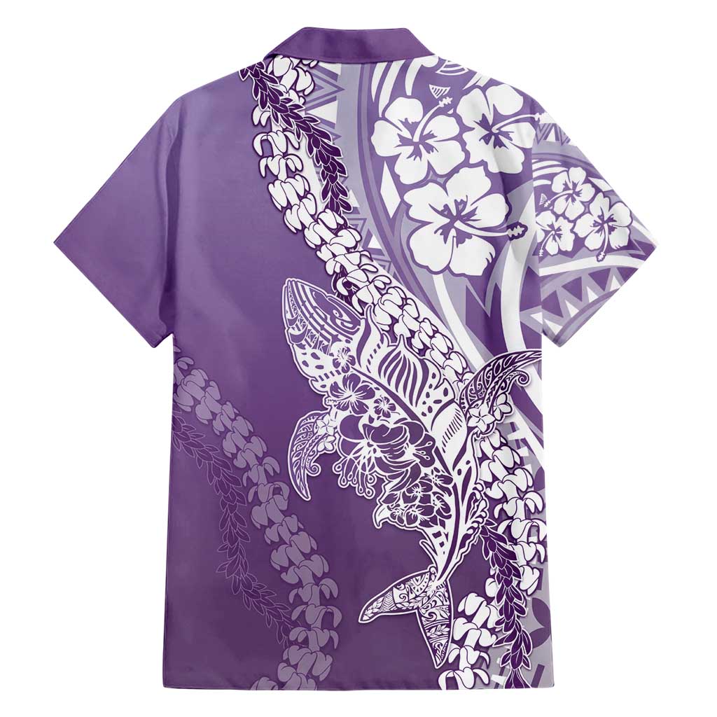 Hawaii Puakenikeni And Maile Lei Family Matching Short Sleeve Bodycon Dress and Hawaiian Shirt Violet Polynesian Shark Tattoo DT05