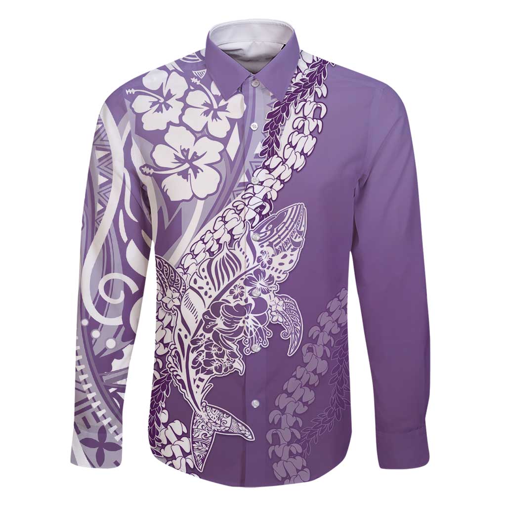 Hawaii Puakenikeni And Maile Lei Family Matching Summer Maxi Dress and Hawaiian Shirt Violet Polynesian Shark Tattoo DT05