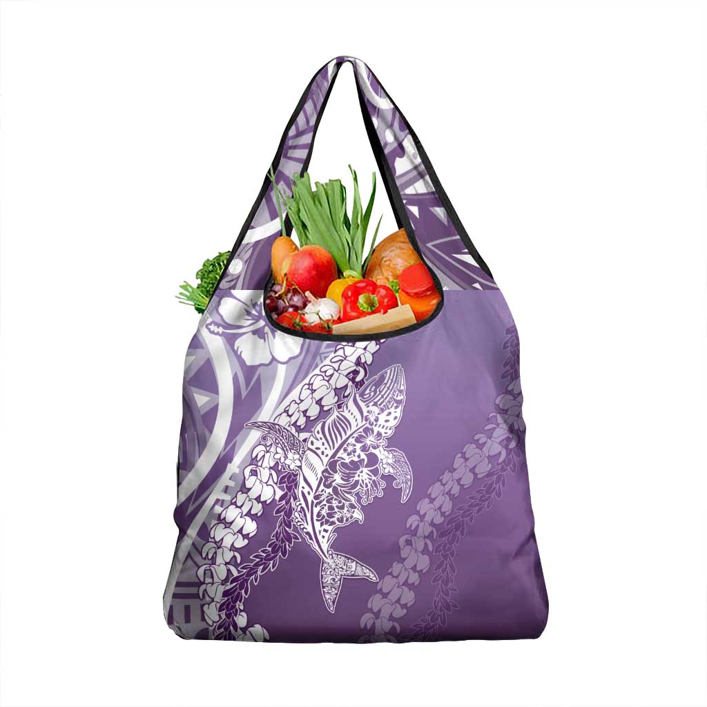 Hawaii Puakenikeni And Maile Lei Grocery Bag Violet Polynesian Shark Tattoo DT05