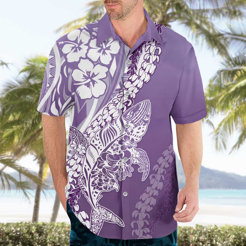 Hawaii Puakenikeni And Maile Lei Hawaiian Shirt Violet Polynesian Shark Tattoo DT05