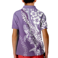Hawaii Puakenikeni And Maile Lei Kid Polo Shirt Violet Polynesian Shark Tattoo DT05