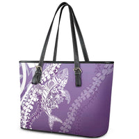 Hawaii Puakenikeni And Maile Lei Leather Tote Bag Violet Polynesian Shark Tattoo DT05