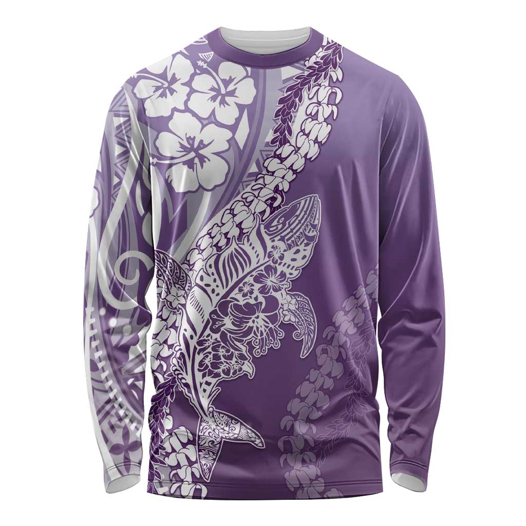 Hawaii Puakenikeni And Maile Lei Long Sleeve Shirt Violet Polynesian Shark Tattoo DT05