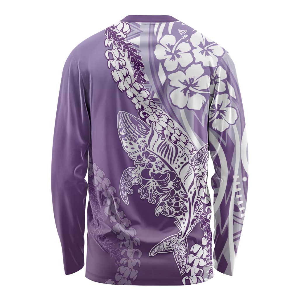 Hawaii Puakenikeni And Maile Lei Long Sleeve Shirt Violet Polynesian Shark Tattoo DT05