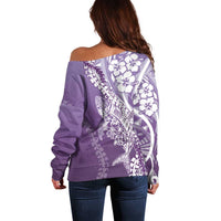 Hawaii Puakenikeni And Maile Lei Off Shoulder Sweater Violet Polynesian Shark Tattoo DT05